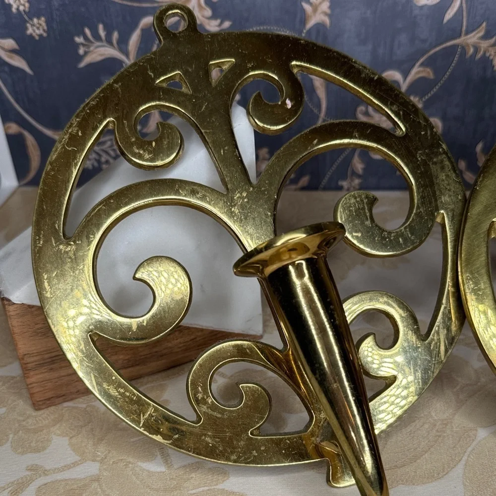 Vintage Estate Virginia Metalcrafters Heavy Brass Sconces: Tree of Life Pair